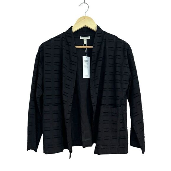 Eileen Fisher Black Textured Kimono Jacket, Size Petite Small - Picture 4 of 10
